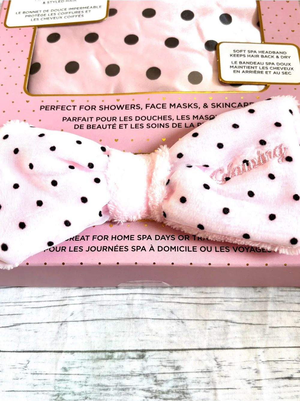 NWT Luxe Rinse Shower & Spa Duo Set Pink Polka Dot